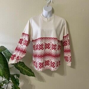 Spirit Jersey women size L Let it snow Red Snow Flakes Fair Isle cozy USA
